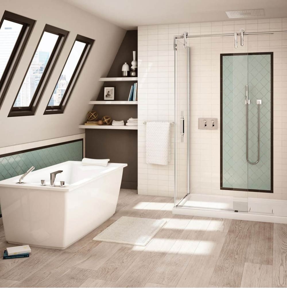 Optik 6032 F Acrylic Freestanding End Drain Bathtub in White with White Skirt