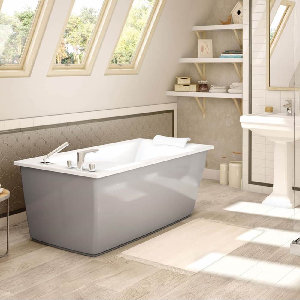 Optik 6032 F Acrylic Freestanding End Drain Bathtub in White with Sterling Silver Skirt