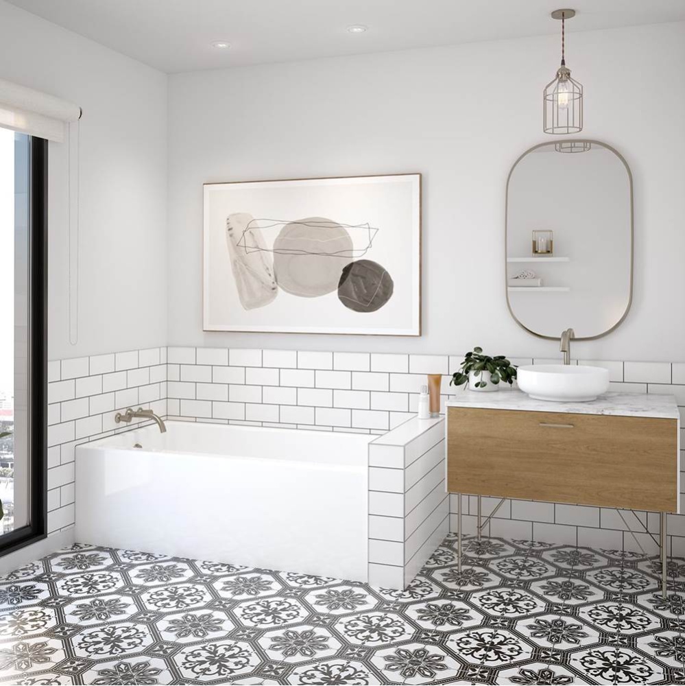 Rubix 6032 Acrylic Alcove Left-Hand Drain Bathtub in White