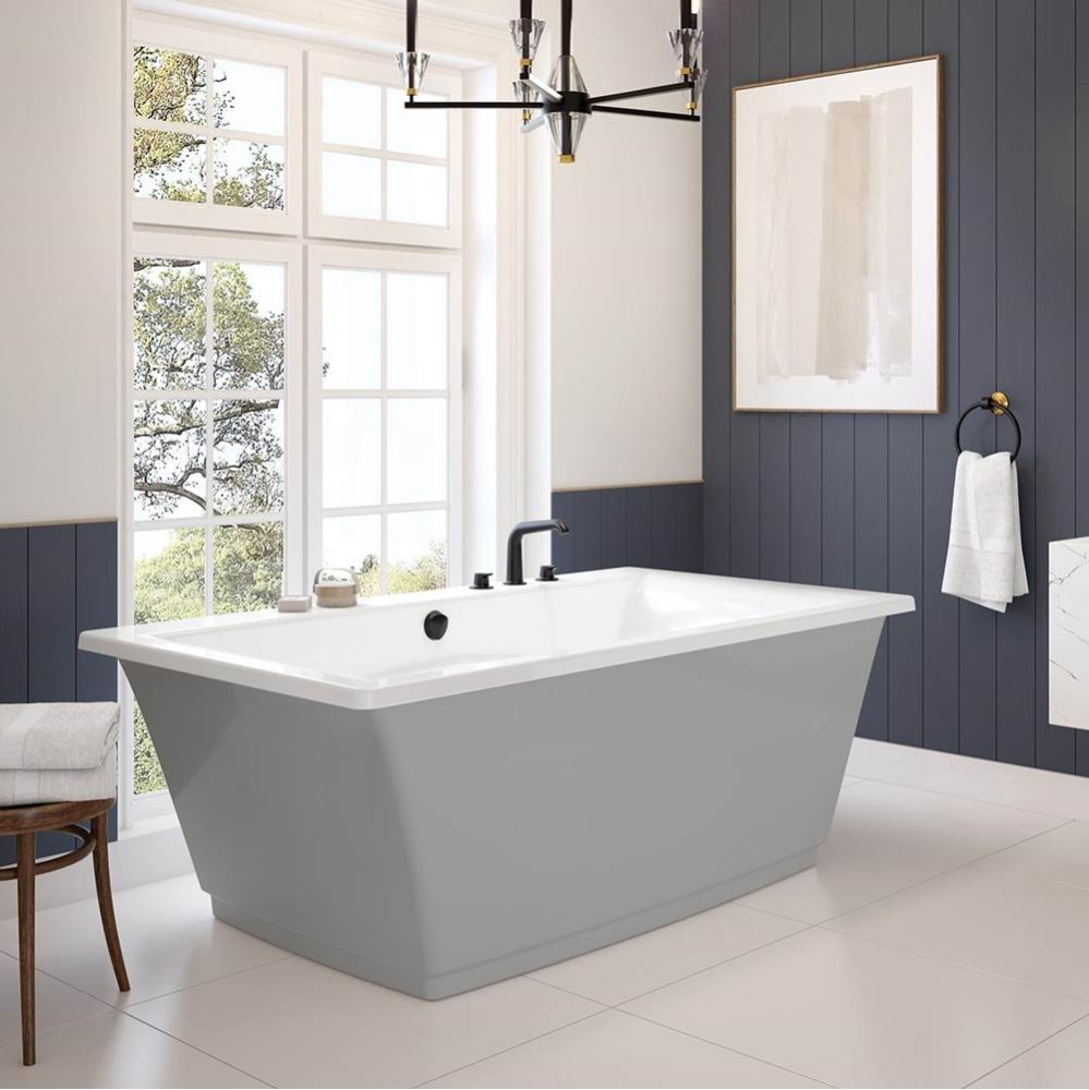 Optik 6636 F Acrylic Freestanding Center Drain Bathtub in White with Sterling Silver Skirt