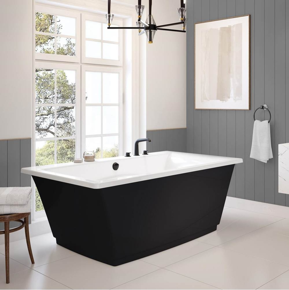 Optik 6636 F Acrylic Freestanding Center Drain Bathtub in White with Black Skirt