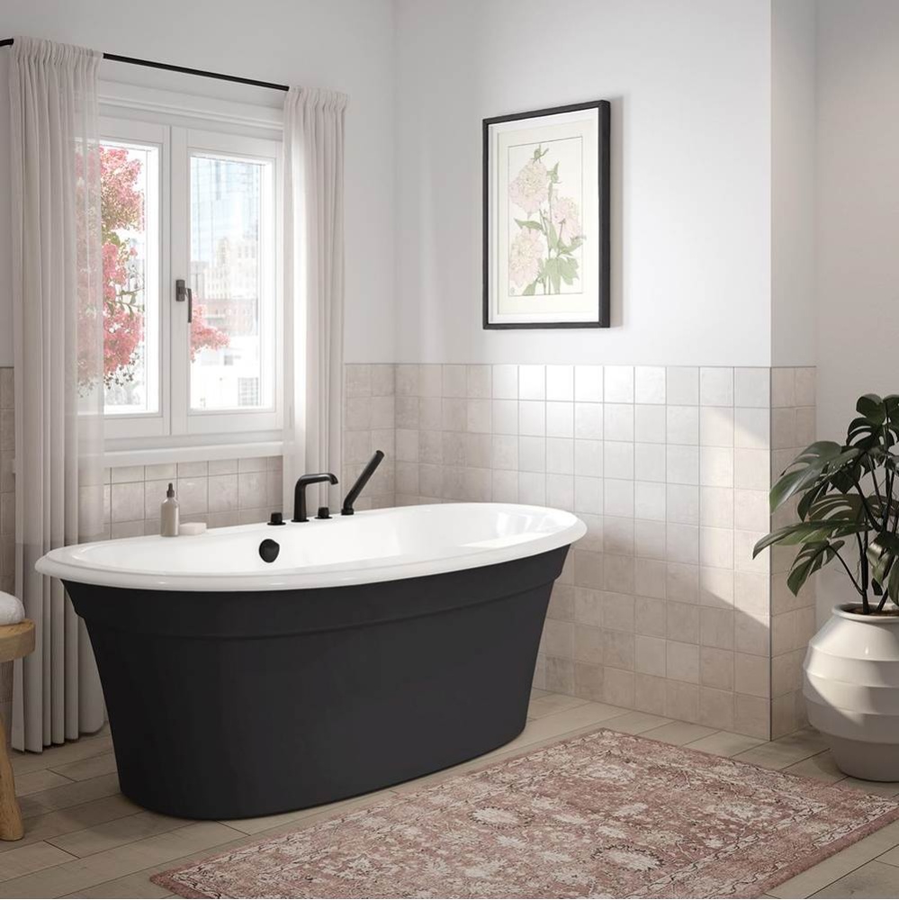 Ella Sleek 66 x 36 Acrylic Freestanding Center Drain Bathtub in White with Black Skirt