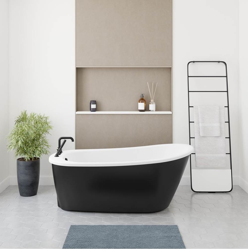 Sax 6032 AcrylX Freestanding End Drain Bathtub in White with Black Skirt