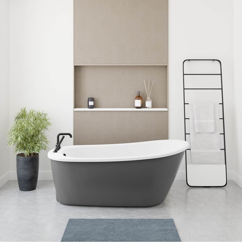 Sax 6032 AcrylX Freestanding End Drain Bathtub in White with Thundey Grey Skirt