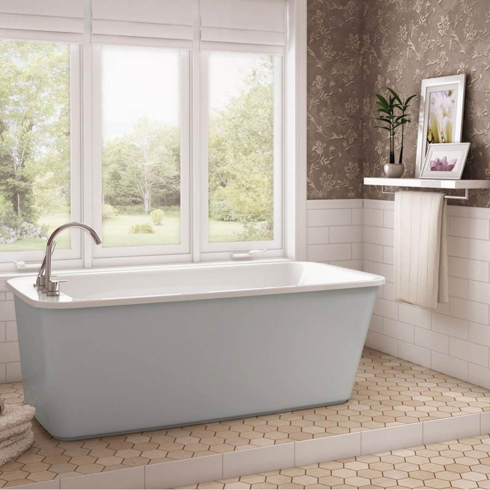 Lounge 6434 Acrylic Freestanding End Drain Bathtub in White with Sterling Silver Skirt
