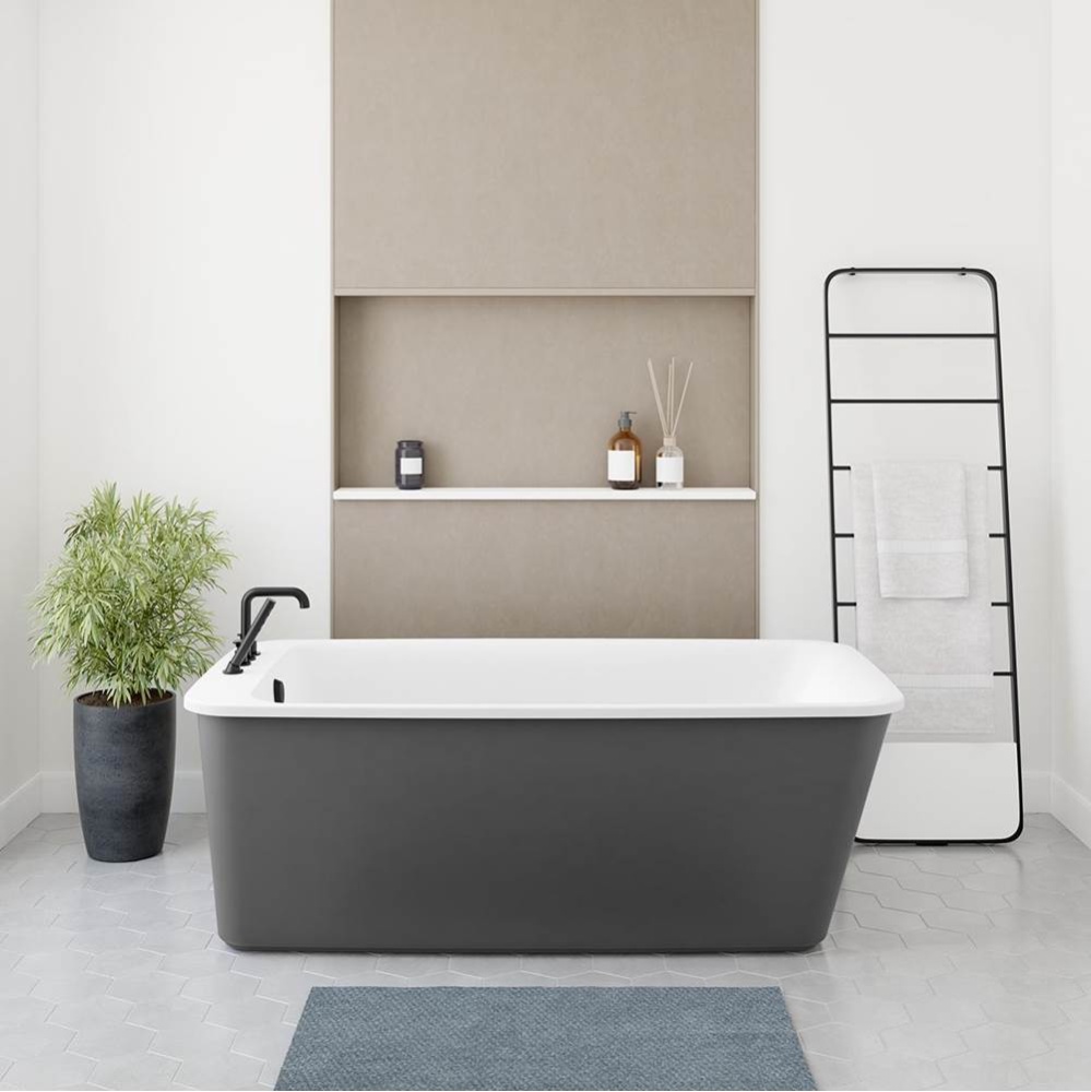 Lounge 6434 Acrylic Freestanding End Drain Bathtub in White with Thundey Grey Skirt