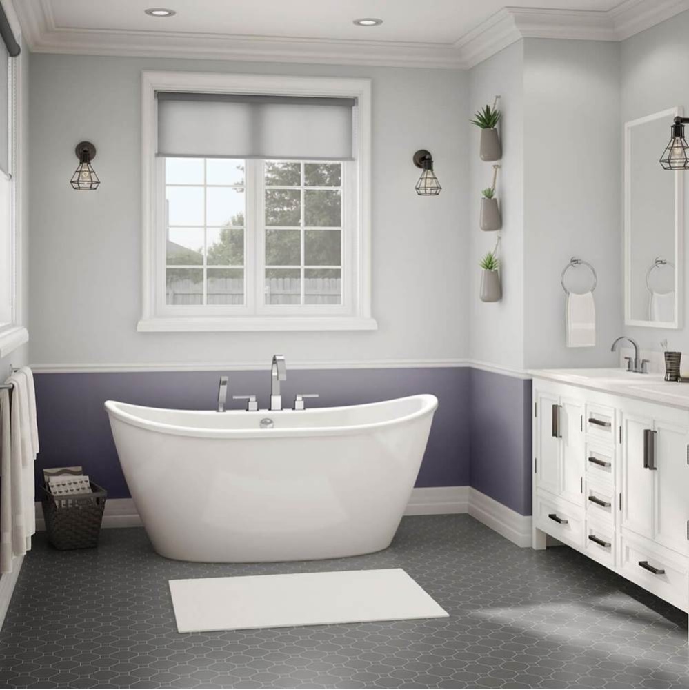 Delsia 6032 AcrylX Freestanding Center Drain Bathtub in White with White Skirt