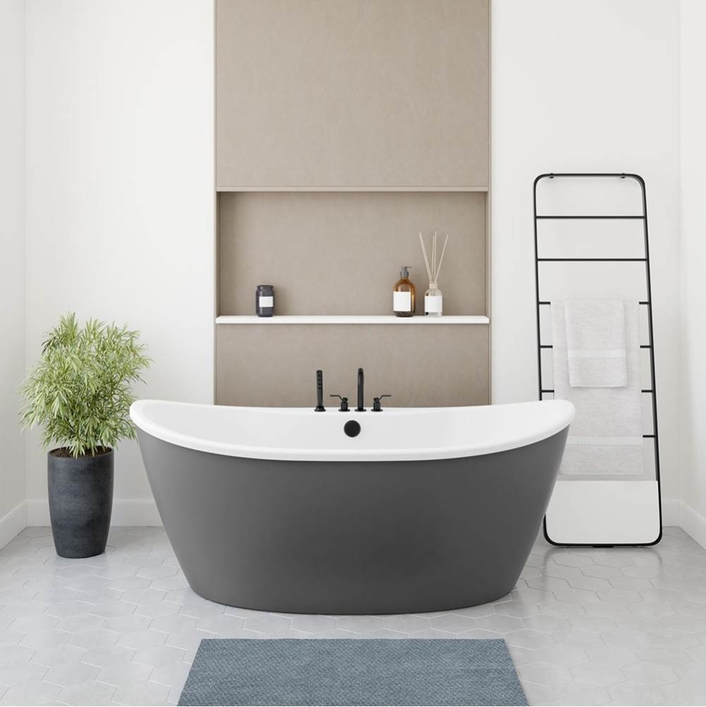 Delsia 6636 AcrylX Freestanding Center Drain Bathtub in White with Thundey Grey Skirt