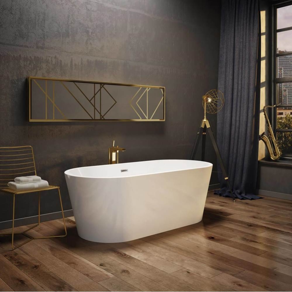 Louie 6731 Acrylic Freestanding Center Drain Bathtub in White with White Skirt