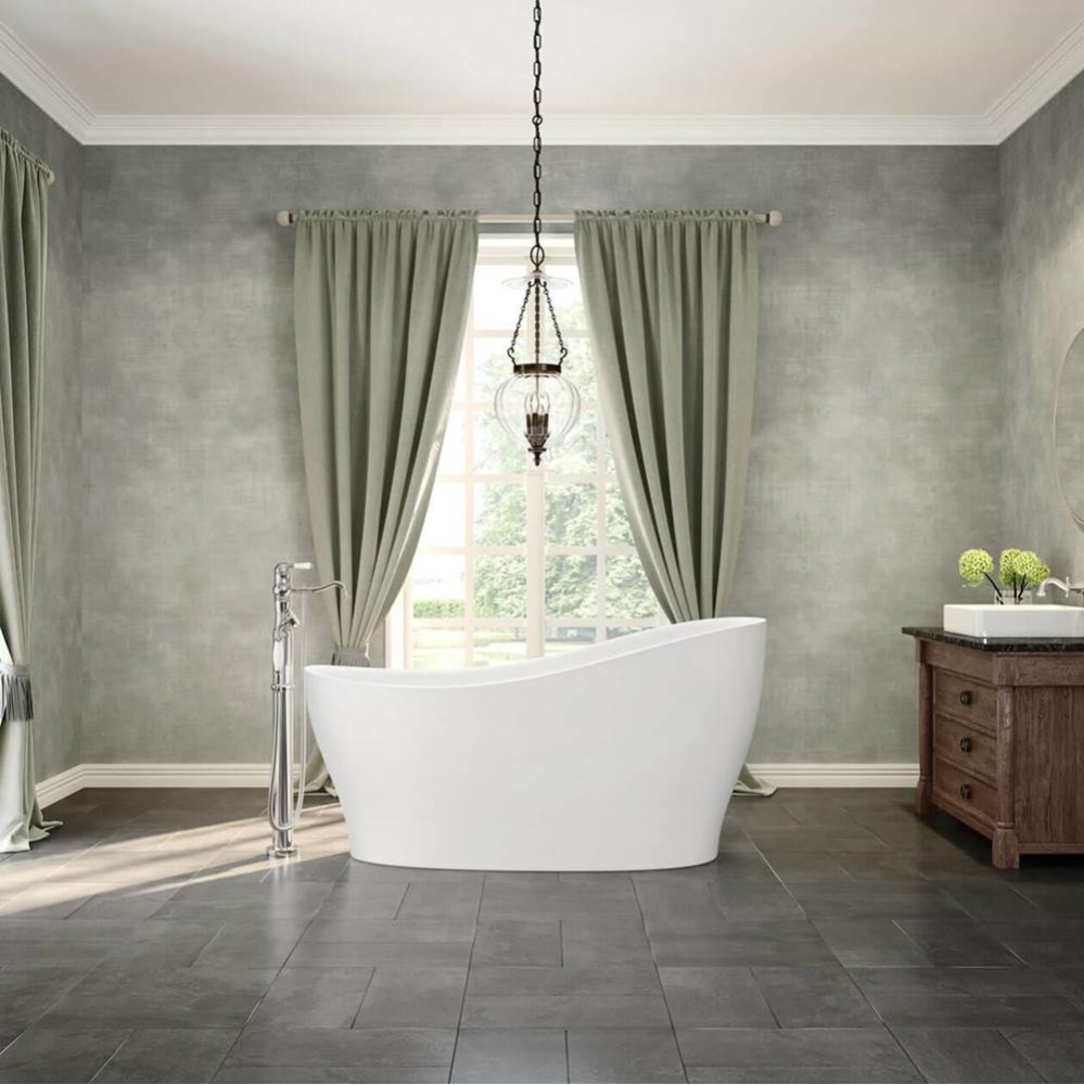 Joan 61 x 32 Acrylic Freestanding End Drain Bathtub in White with White Skirt