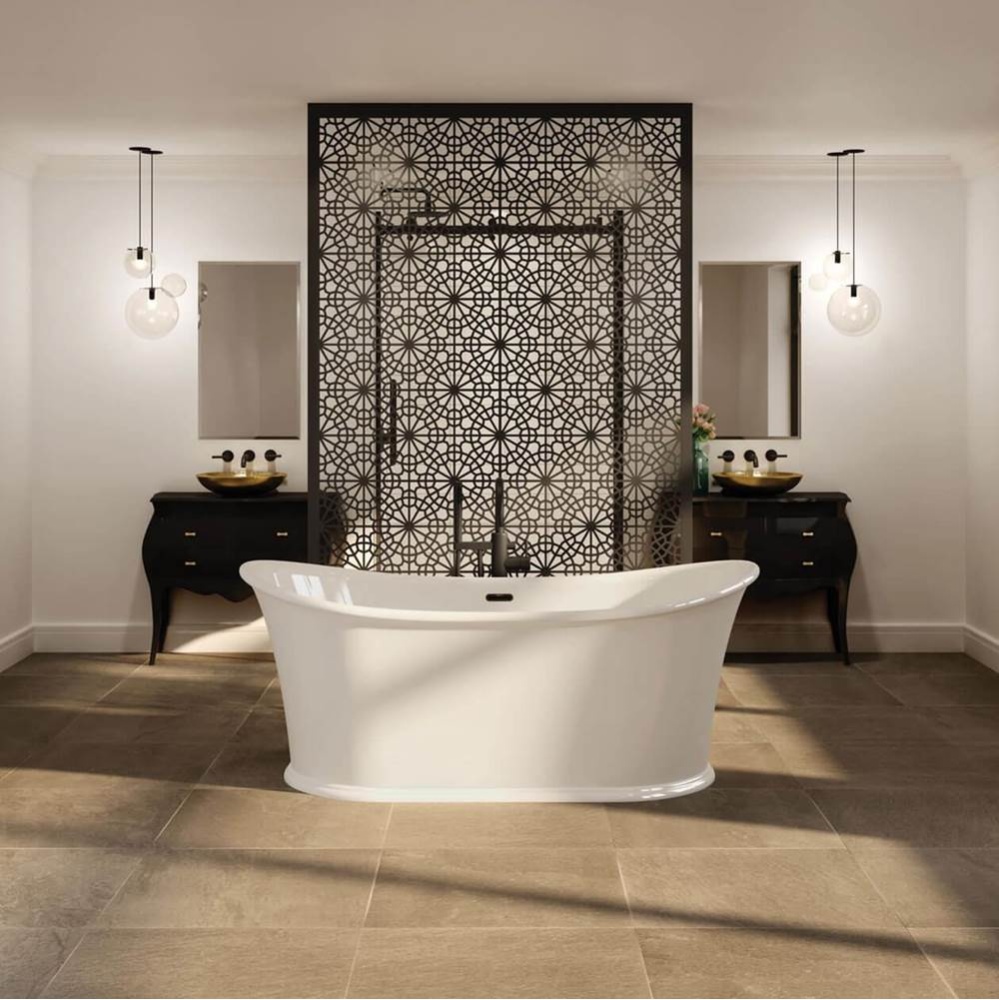 Elina 66 x 34 Acrylic Freestanding Center Drain Bathtub in White with White Skirt