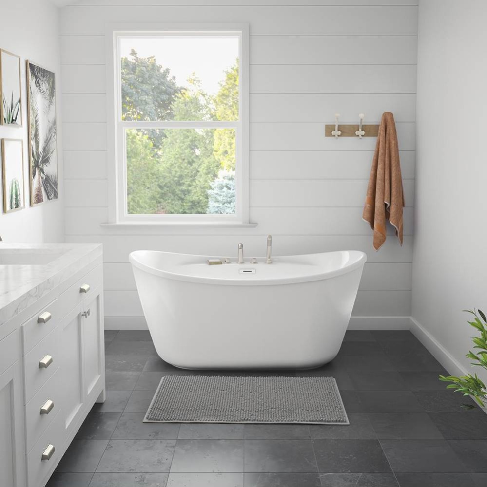 Suna 58 x 32 AcrylX Freestanding Center Drain Bathtub in White with White Skirt