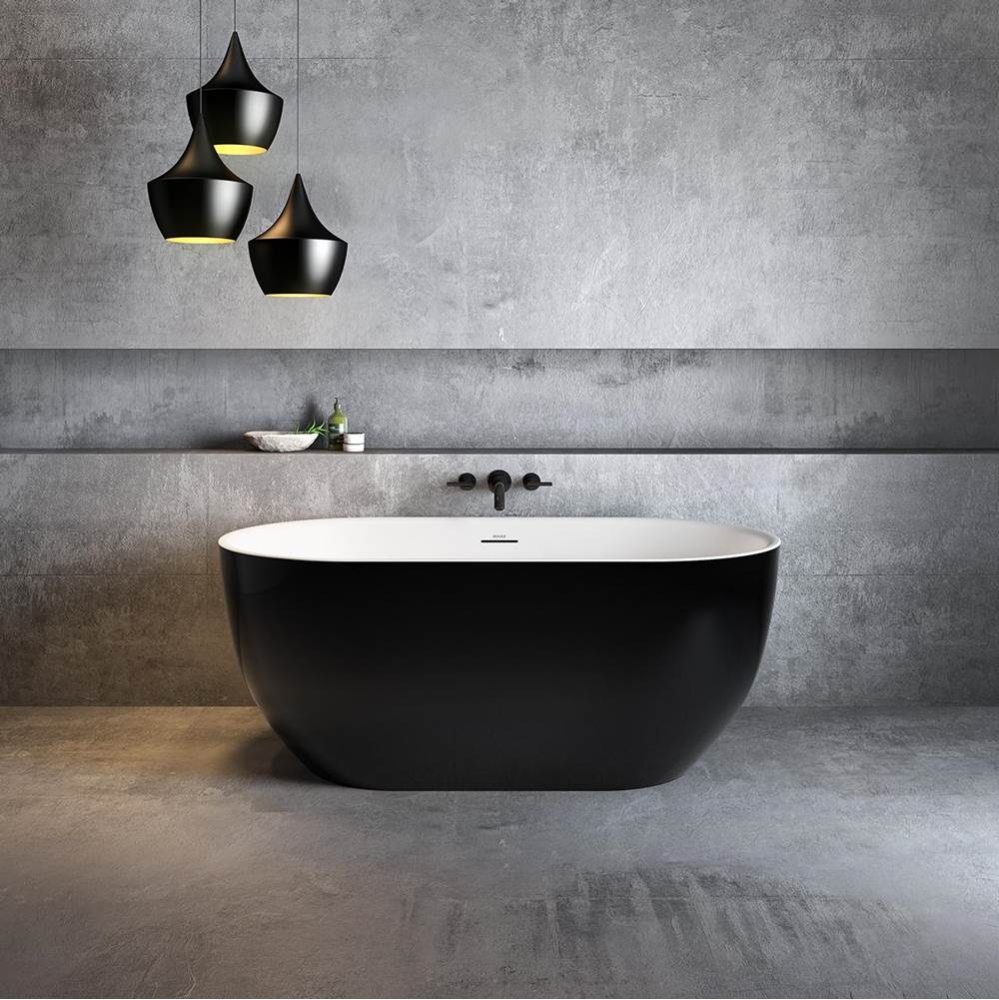 Tosca 5932 Acrylic Freestanding Center Drain Bathtub in White with Black Skirt