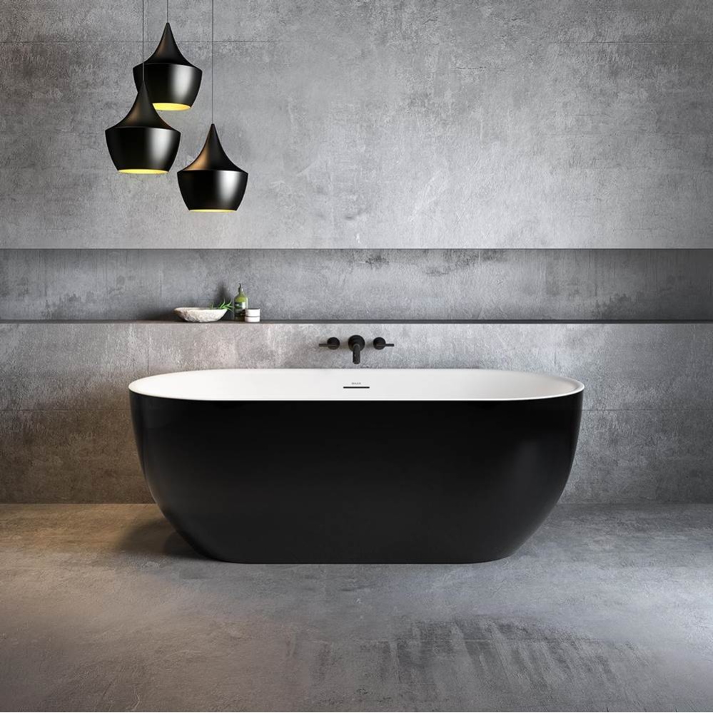 Tosca 6732 Acrylic Freestanding Center Drain Bathtub in White with Black Skirt