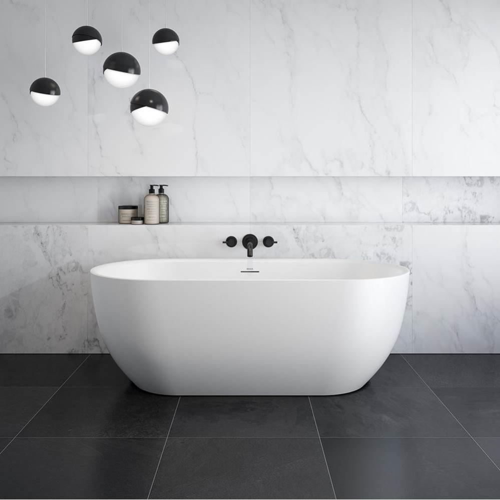 Tosca Matte 6732 Acrylic Freestanding Center Drain Bathtub in Matte White with Matte White Skirt