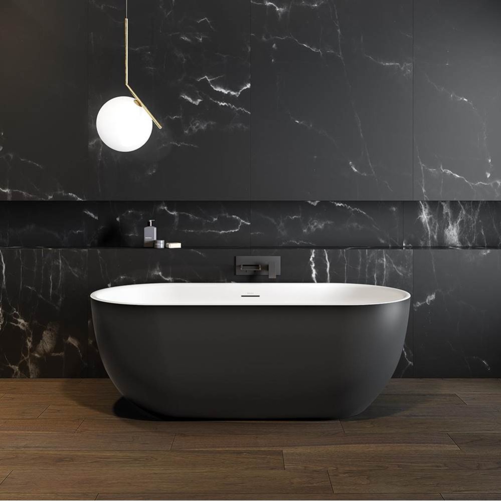 Tosca Matte 6732 Acrylic Freestanding Center Drain Bathtub in Matte White with Matte Black Skirt