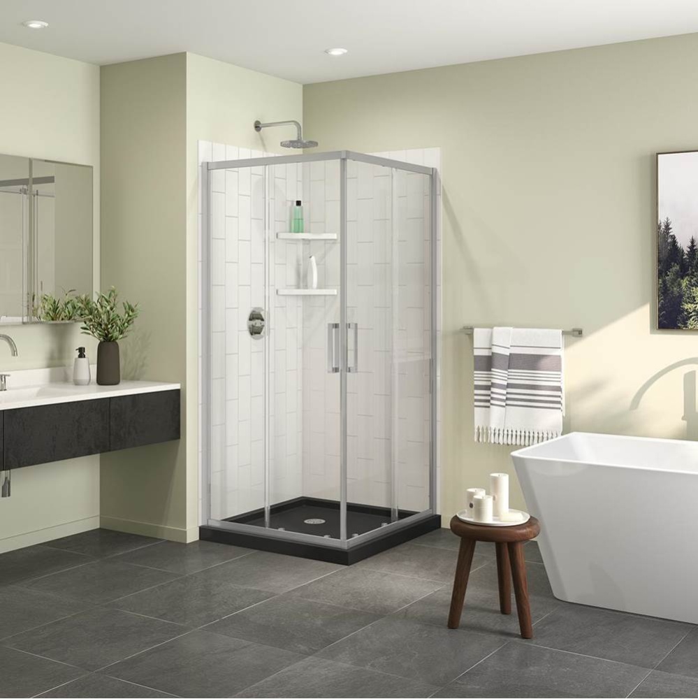 Scarlet 36 x 36 Acrylic Corner Drain Shower Kit in Black with Clear Glass in Chrome