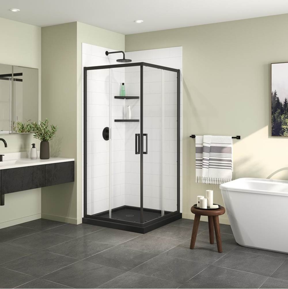 Scarlet 36 x 36 Acrylic Corner Drain Shower Kit in Black with Clear Glass in Matte Black