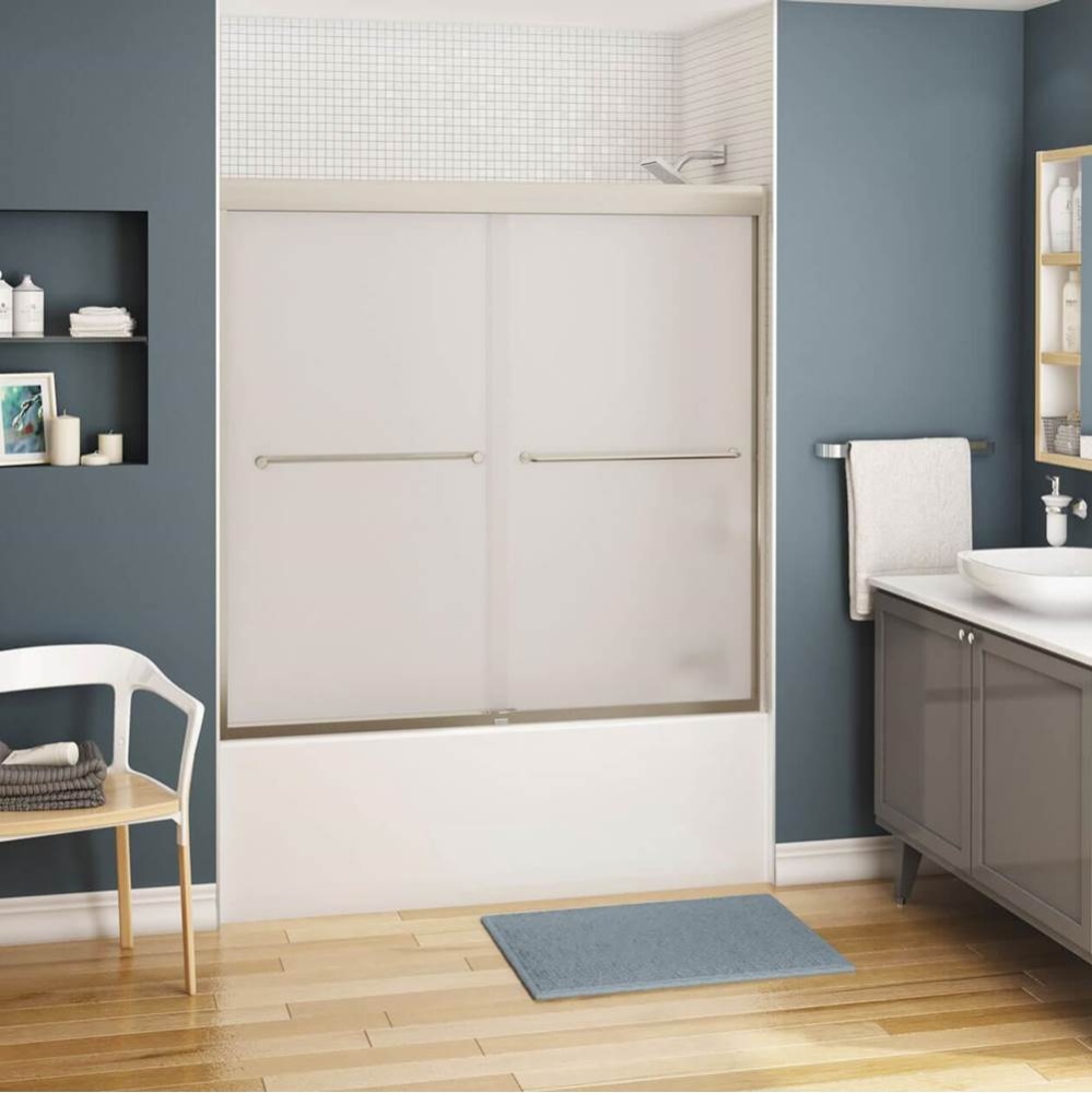 Kameleon 55-59 x 57 in. 6 mm Bypass Tub Door for Alcove Installation with Frosted glass in Brushed