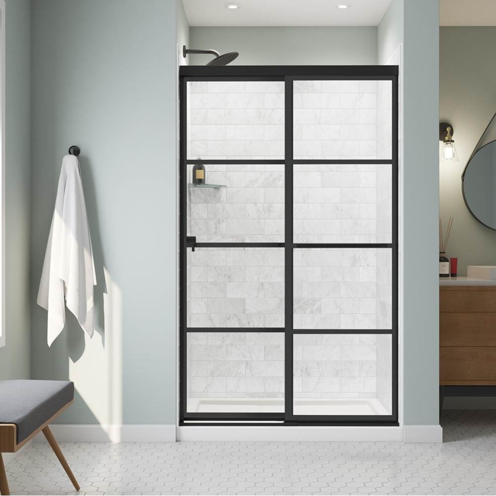 Incognito 76 Shaker 44-47 x 76 in. 8mm Bypass Shower Door for Alcove Installation with Shaker glas