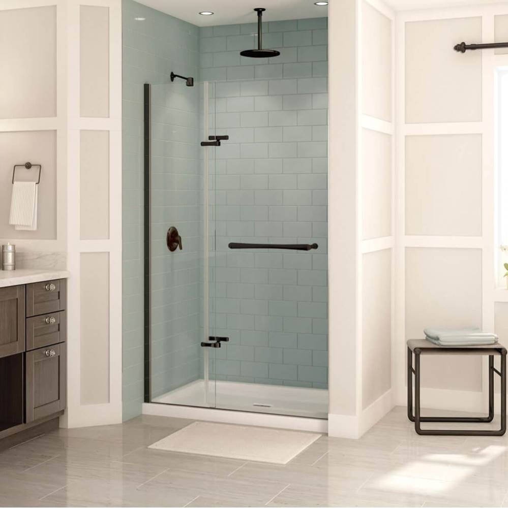 Reveal 44-47 in. x 70.5 in. Pivot Alcove Shower Door with Clear Glass in Dark Bronze