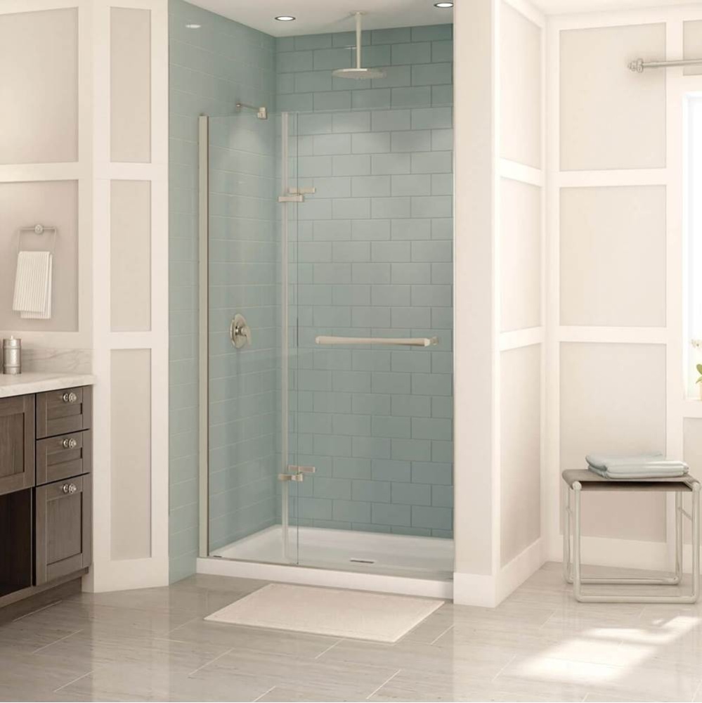 Reveal 44-47 in. x 70.5 in. Pivot Alcove Shower Door with Clear Glass in Brushed Nickel