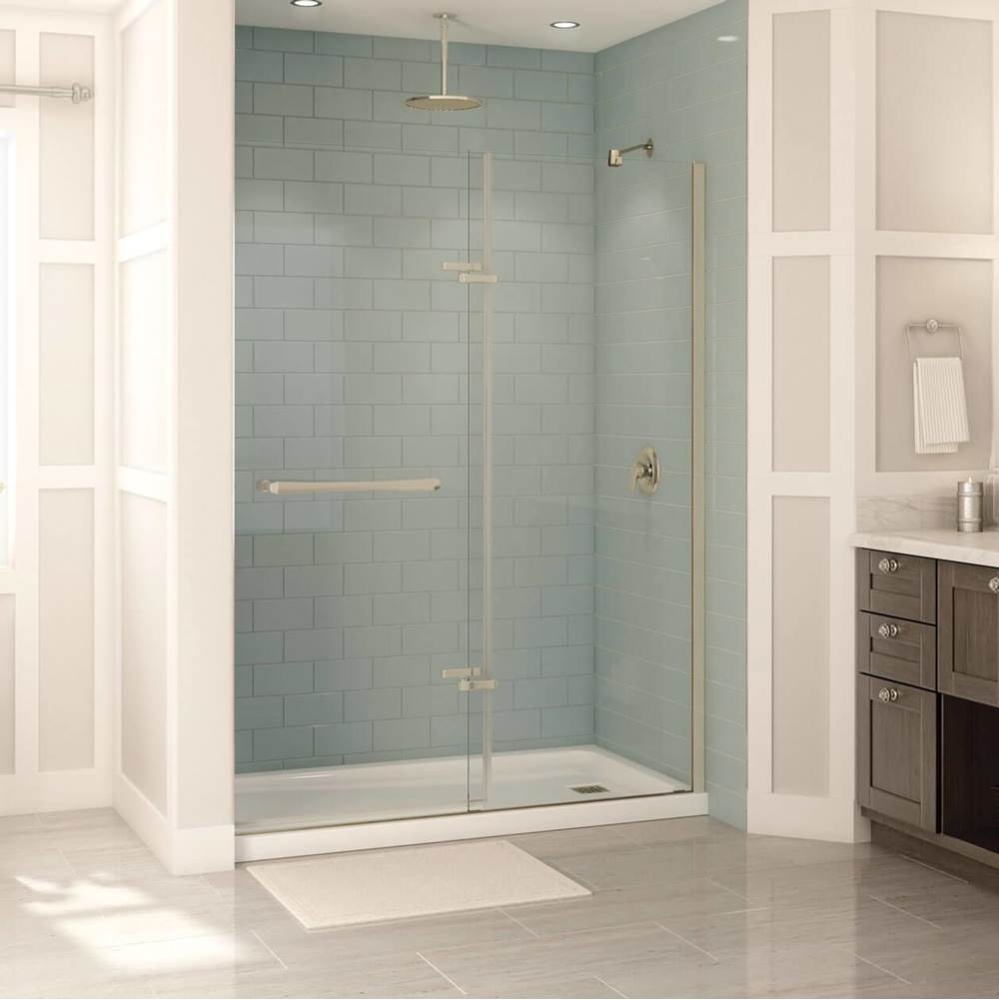 Reveal 56-59 in. x 70.5 in. Pivot Alcove Shower Door with Clear Glass in Brushed Nickel