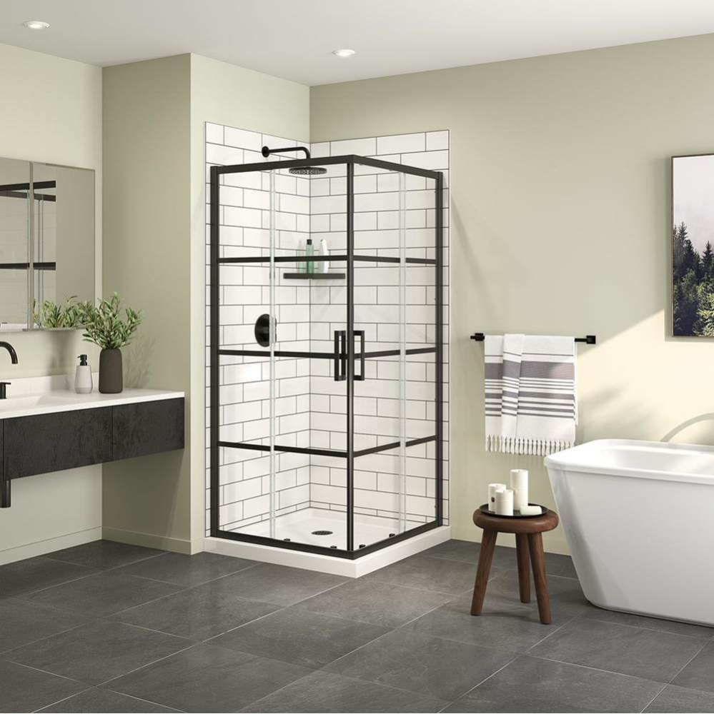 Radia Square 36 x 36 x 71.5 in. 6 mm Sliding Shower Door for Corner Installation with Shaker glass