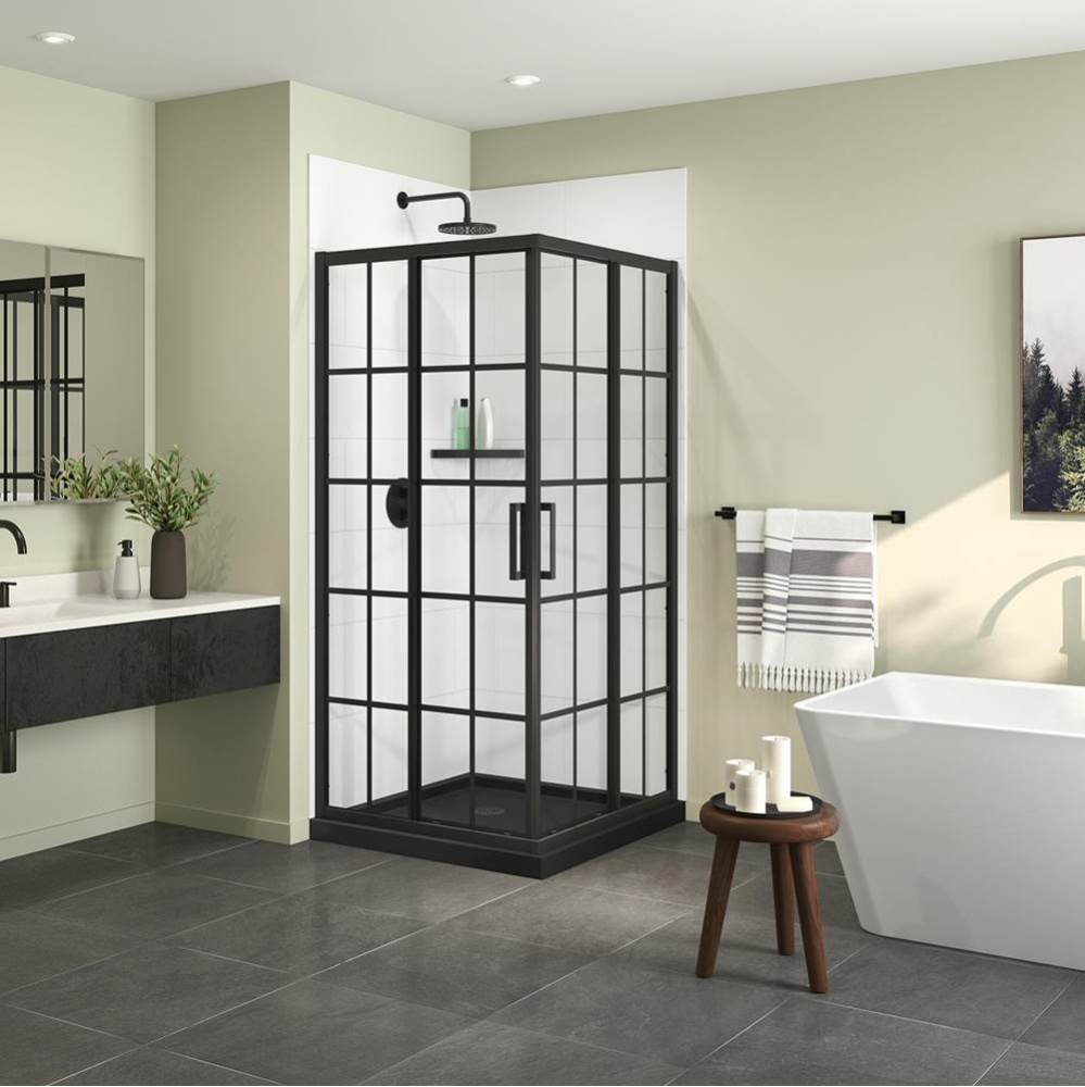 Radia Square 36 x 36 x 71.5 in. 6 mm Sliding Shower Door for Corner Installation with French glass