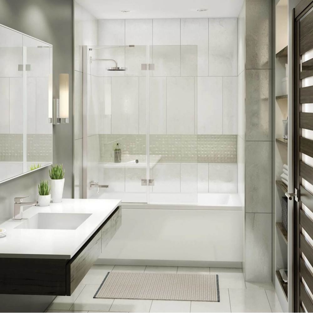 Edge Duo 42 x 58 in. 8 mm Pivot Tub Screen for Alcove Installation with Clear glass in Brushed Nic