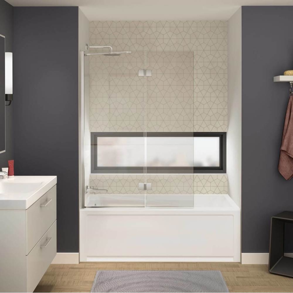 Axial Duo 42 x 58 in. 8 mm Pivot Tub Screen for Alcove Installation with Clear Glass in Brushed Ni