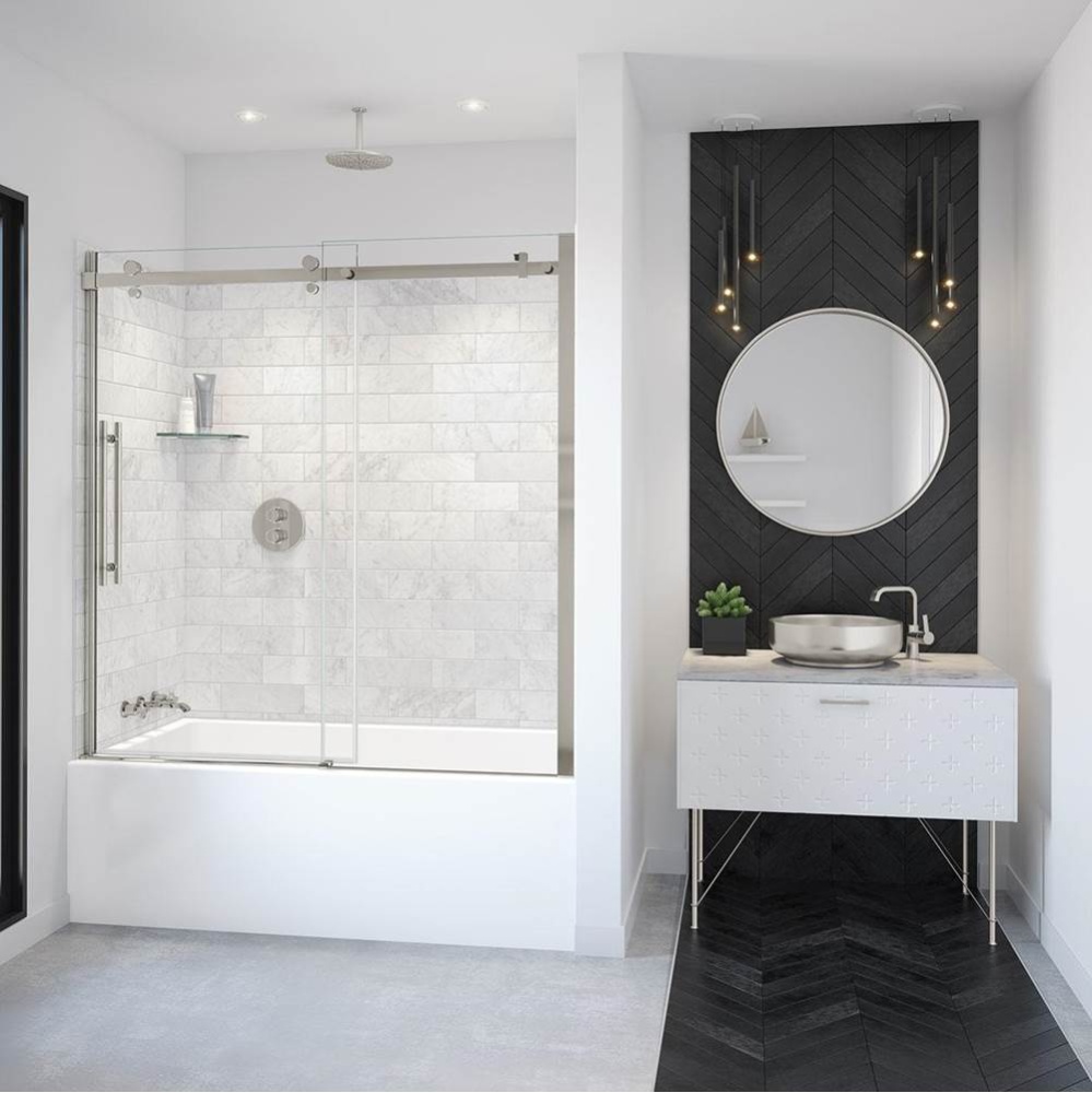 Vela 56.5-59 x 59 in. 8 mm Sliding Tub Door for Alcove Installation with Clear glass in Brushed Ni