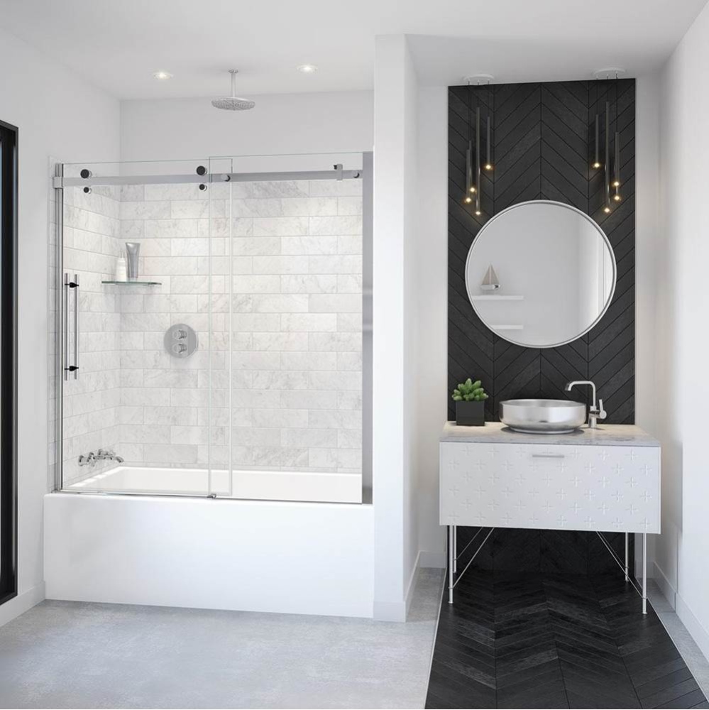 Vela 56.5-59 x 59 in. 8 mm Sliding Tub Door for Alcove Installation with Clear glass in Chrome and