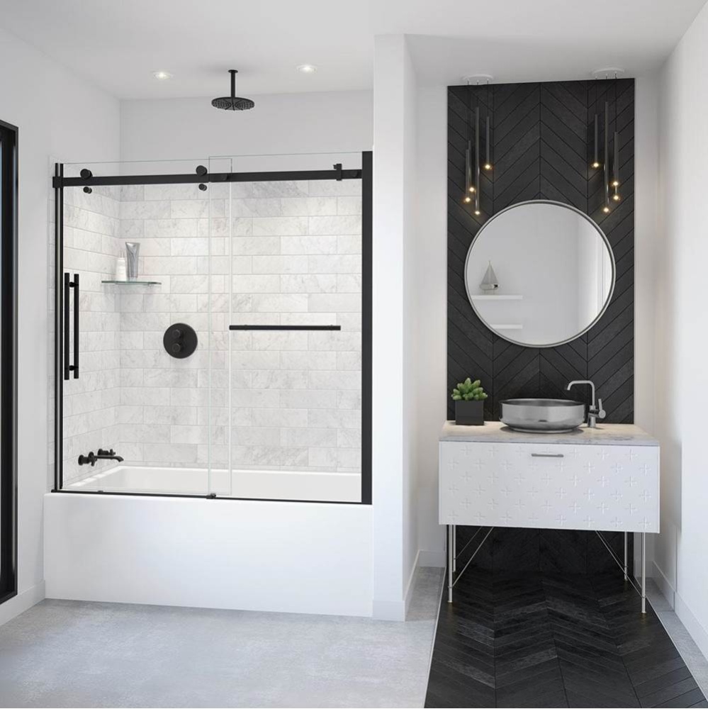 Vela 56.5-59 x 59 in. 8 mm Sliding Tub Door with Towel Bar for Alcove Installation with Clear glas
