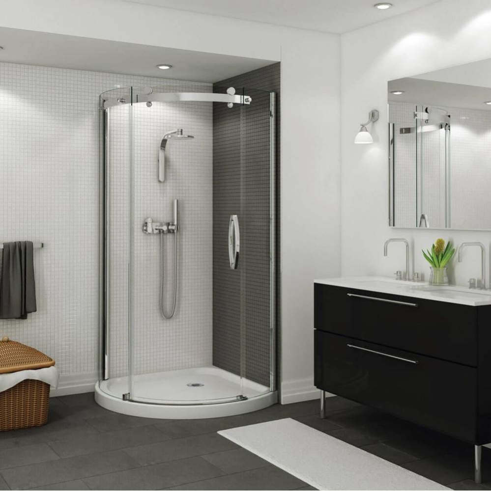 Halo Round 36 x 36 x 76 in Sliding Shower Door for Corner Installation with Clear glass in Chrome