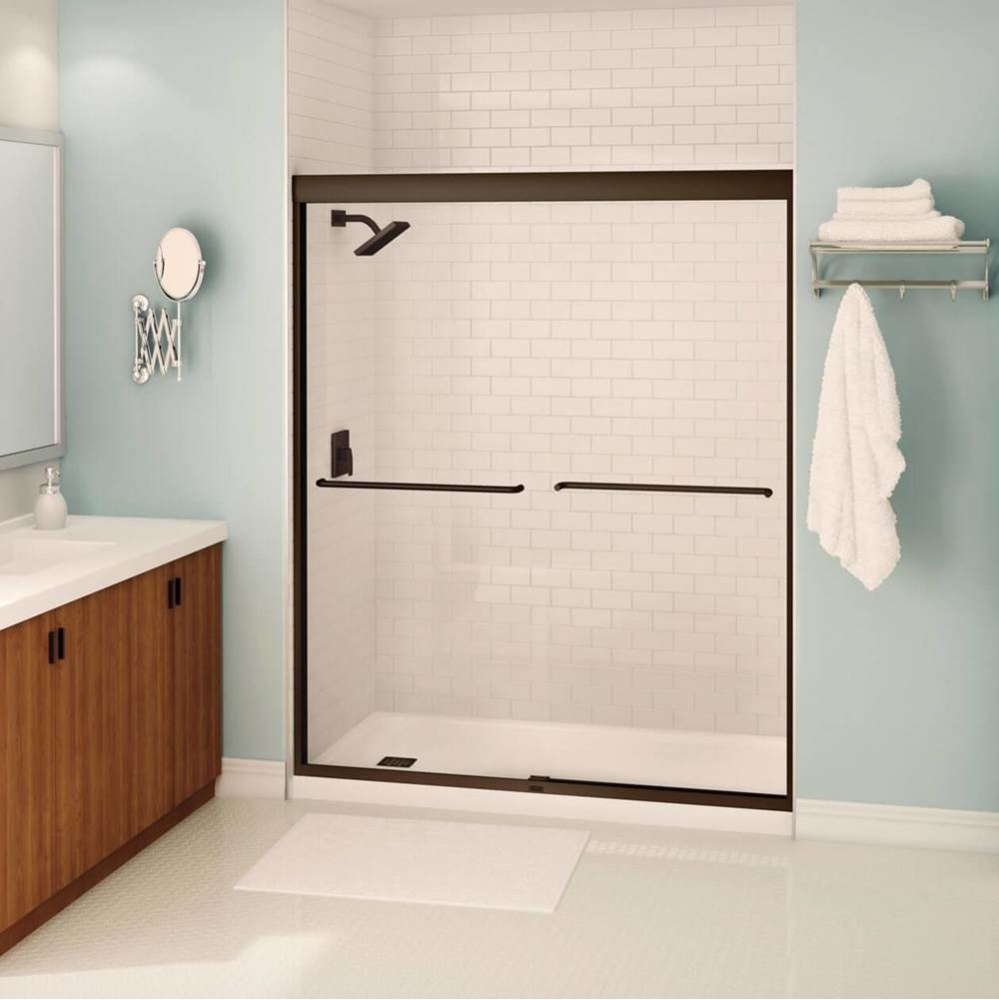 Tonik 55-59 x 71 in. 6 mm Sliding Shower Door for Alcove Installation with Clear Glass in Dark Bro