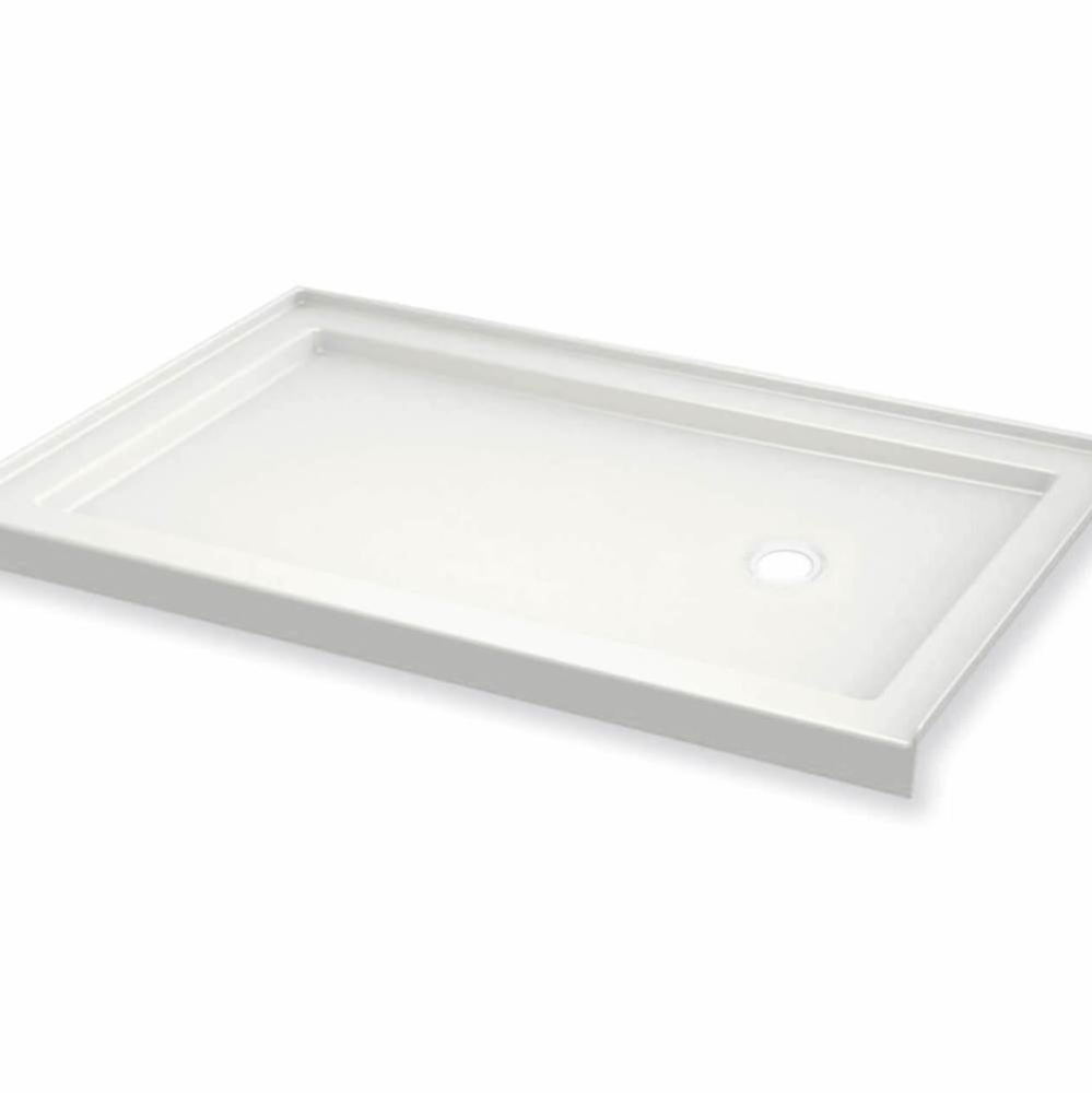 B3Round 6030 Acrylic Alcove Shower Base in White with Anti-slip Bottom with Left-Hand Drain