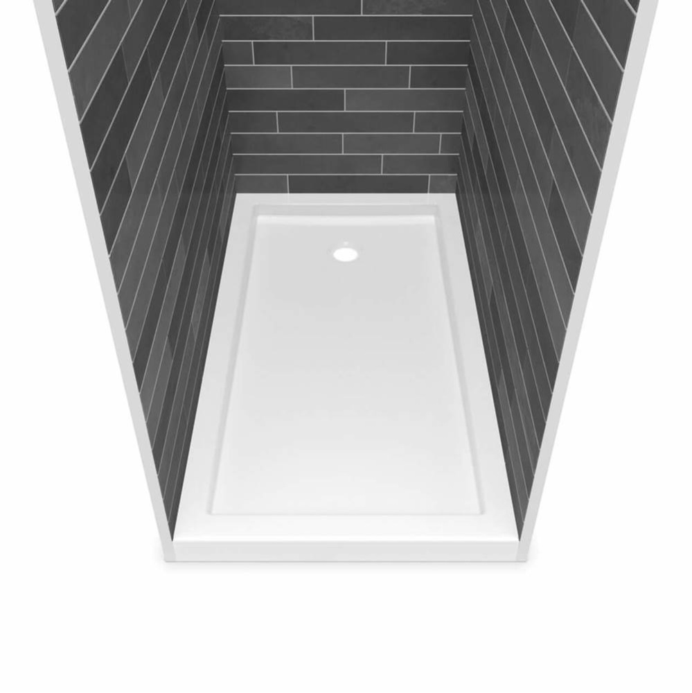 B3Round 6032 Acrylic Alcove Deep Shower Base in White with Back End Drain