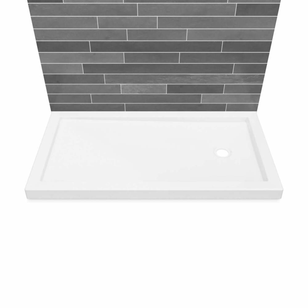 B3Round 6032 Acrylic Wall Mounted Shower Base in White with Left-Hand Drain