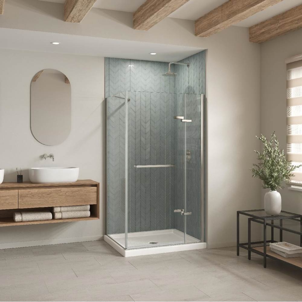 B3Round 4236 Acrylic Corner Right Shower Base in White with Anti-slip Bottom with Center Drain