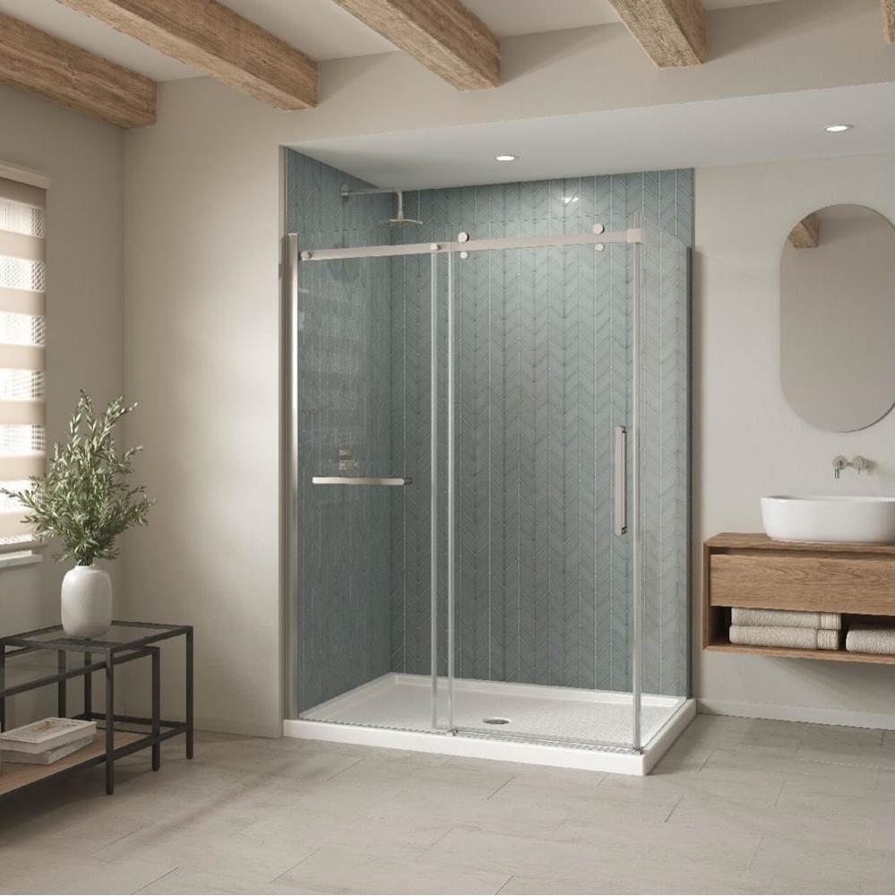 B3Round 6042 Acrylic Corner Left Shower Base in White with Anti-slip Bottom with Center Drain