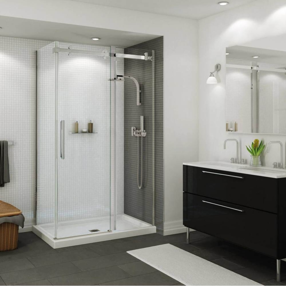 B3Square 4832 Acrylic Corner Right Shower Base in White with Center Drain