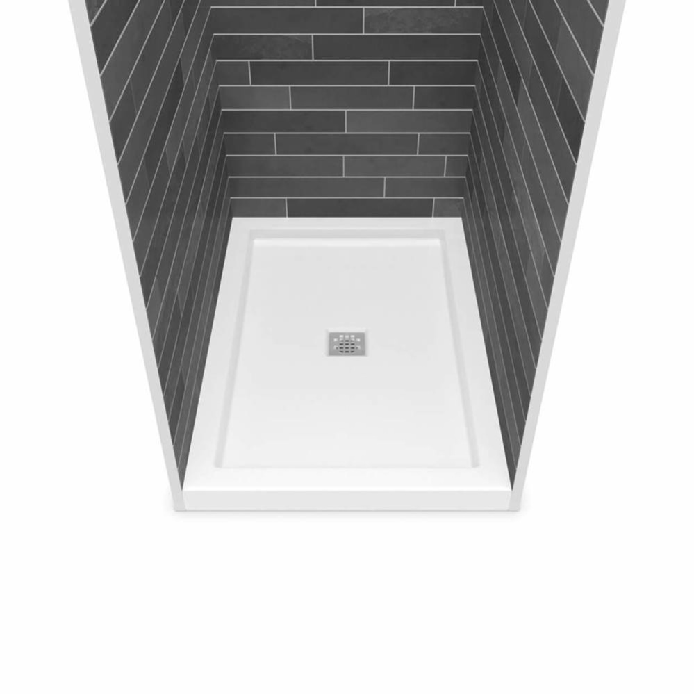 B3Square 4832 Acrylic Alcove Deep Shower Base in White with Center Drain
