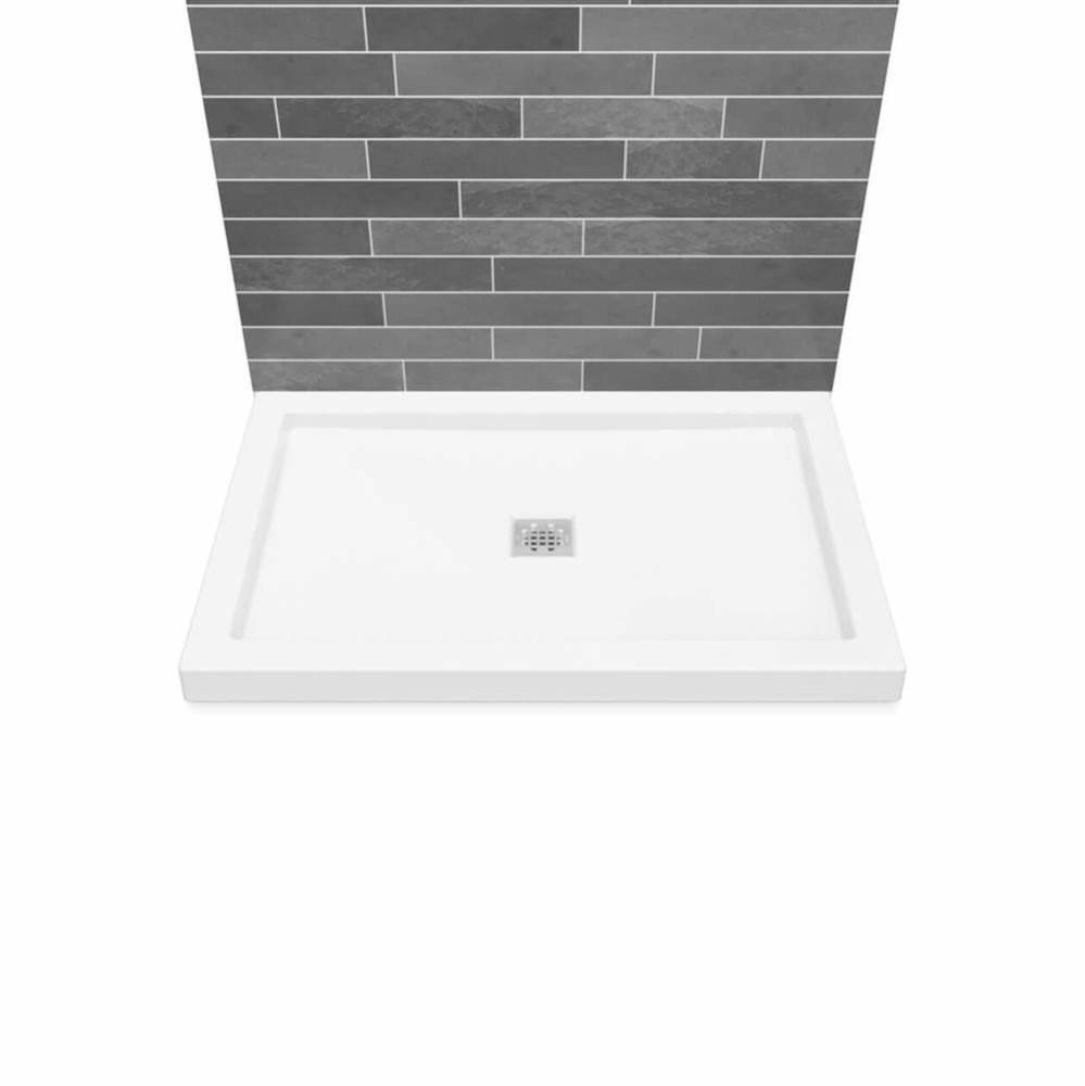 B3Square 4832 Acrylic Wall Mounted Shower Base in White with Center Drain