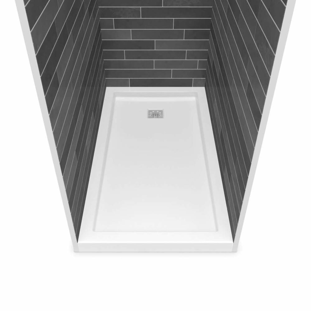 B3Square 6036 Acrylic Alcove Deep Shower Base in White with Center Drain