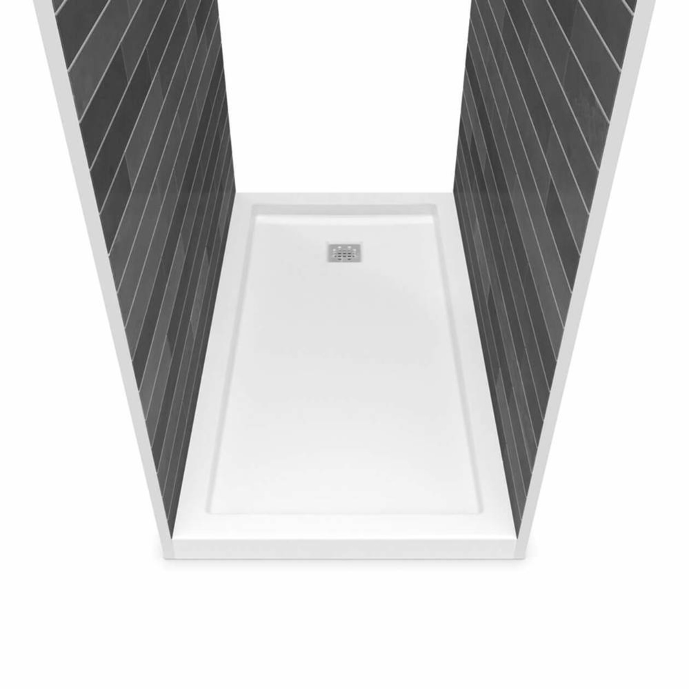 B3Square 6036 Acrylic Tunnel Shower Base in White with Center Drain