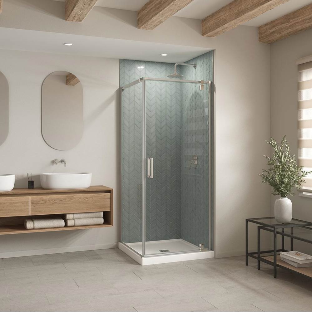 B3X 3636 Acrylic Corner Left or Right Shower Base with Center Drain in White