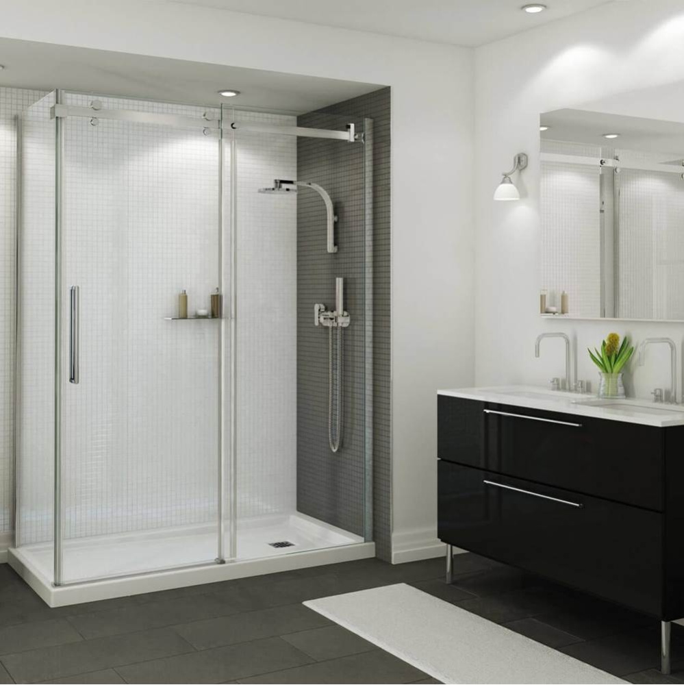 B3Square 6034 Acrylic Corner Right Shower Base in White with Center Drain