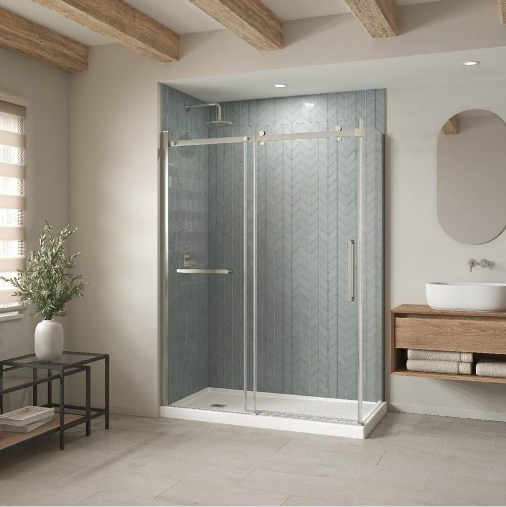 B3Square 6034 Acrylic Corner Left Shower Base in White with Anti-slip Bottom with Center Drain