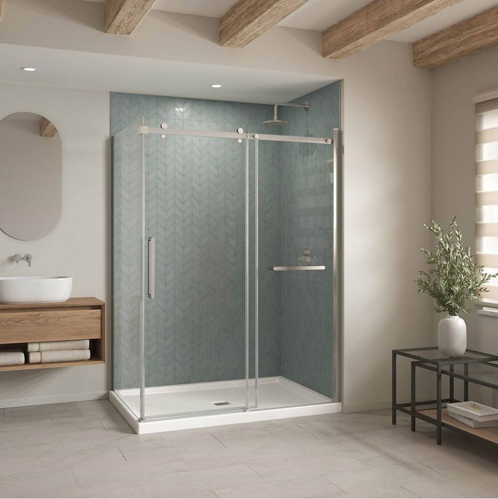 B3Square 6042 Acrylic Corner Right Shower Base in White with Anti-slip Bottom with Center Drain